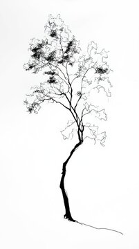 Black and White Tree Drawing Illustration | Minimalist Hand-Drawn Botanical Artwork Sketch for Creative Organic Design