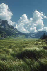 Fototapeta premium Exploring the Serene Beaut of Green Meadows: A Journy Through Nature's Tranqui Landscapes