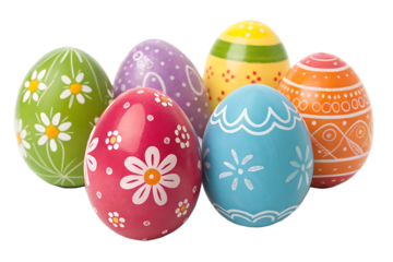 Collection set of colorful Easter eggs isolated on transparent or white background, png