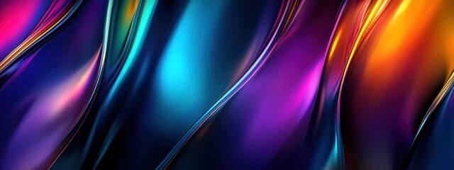 Colorful waves of light create a vibrant abstract pattern in dark background