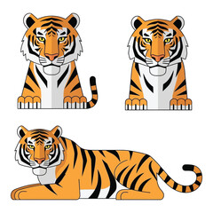 Three cartoon tiger images majestic big cats fierce predators wildlife art collection