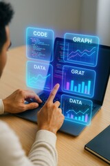 Analyzing data trends interactive coding and graph visualization home office digital content modern environment close-up viewpoint