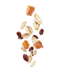 Oat flakes with raisins isolated on a white background