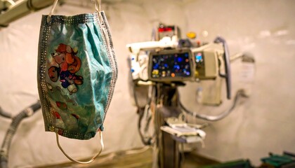 Medical mask hanging near a medical device