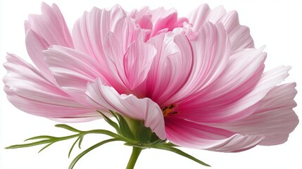 Obraz premium Close-up of a delicate pink cosmos flower with detailed petals and green stem