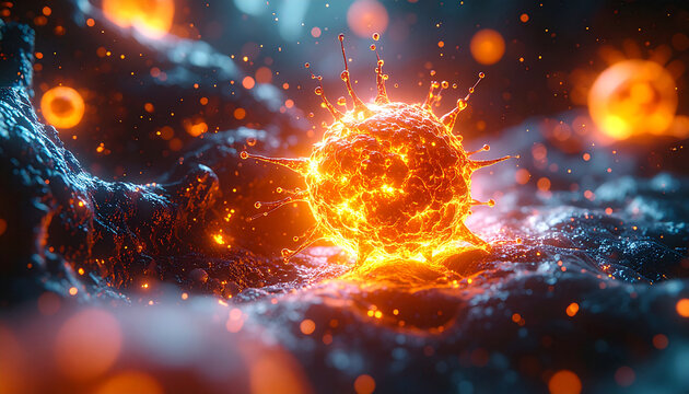 Fiery Celestial Body in Nebula: An awe-inspiring visual journey into the cosmos, where a celestial body bursts forth, framed by a stunning nebula, showcasing the raw power of the universe.