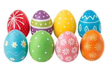 Collection set of colorful Easter eggs isolated on transparent or white background, png