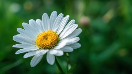   A white flower with a yellow center at its center is blurred due to the lack of focus on the flower and its surrounding environment