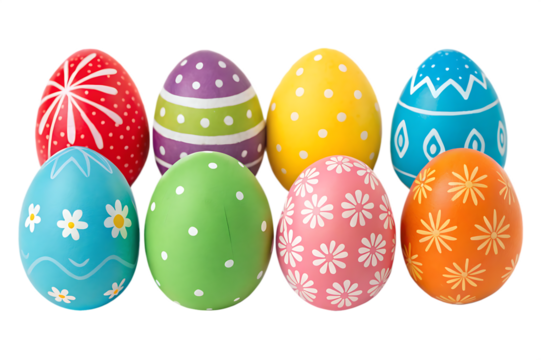Collection set of colorful Easter eggs isolated on transparent or white background, png
