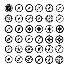 Collection of compass icons representing direction and navigation