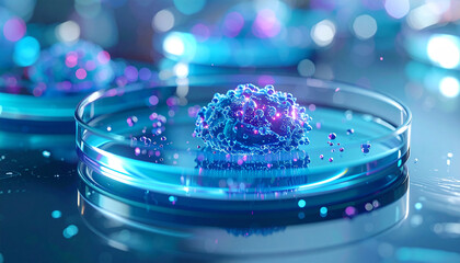 Scientific Microscopic Study: A striking shot of a sample being analyzed in a Petri dish, under focused microscopic light, illustrating the intricacies of science.