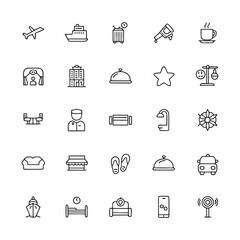 Collection of hotel and travel related line art icons