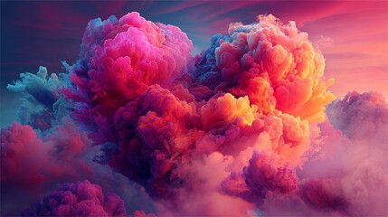 Fototapeta premium Heart-Shaped Colorful Smoke Cloud Digital Art, Abstract, Fantasy, Love Digital art, abstract art