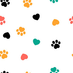 Colorful Paw Print and Heart Pattern