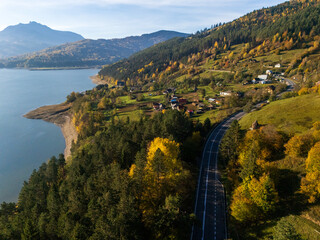 Autumn Mountain Road with a Lake