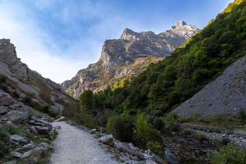 Rugged mountain landscape on the Cares Trail in Picos de Europa National Park. Spain