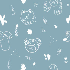 Doodled Dogs and Whimsical Elements Pattern