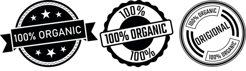 Certified 100% organic badges set with original and natural seals