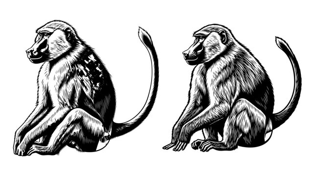 Vector art of two baboons sitting side by side, one with a slightly different pattern