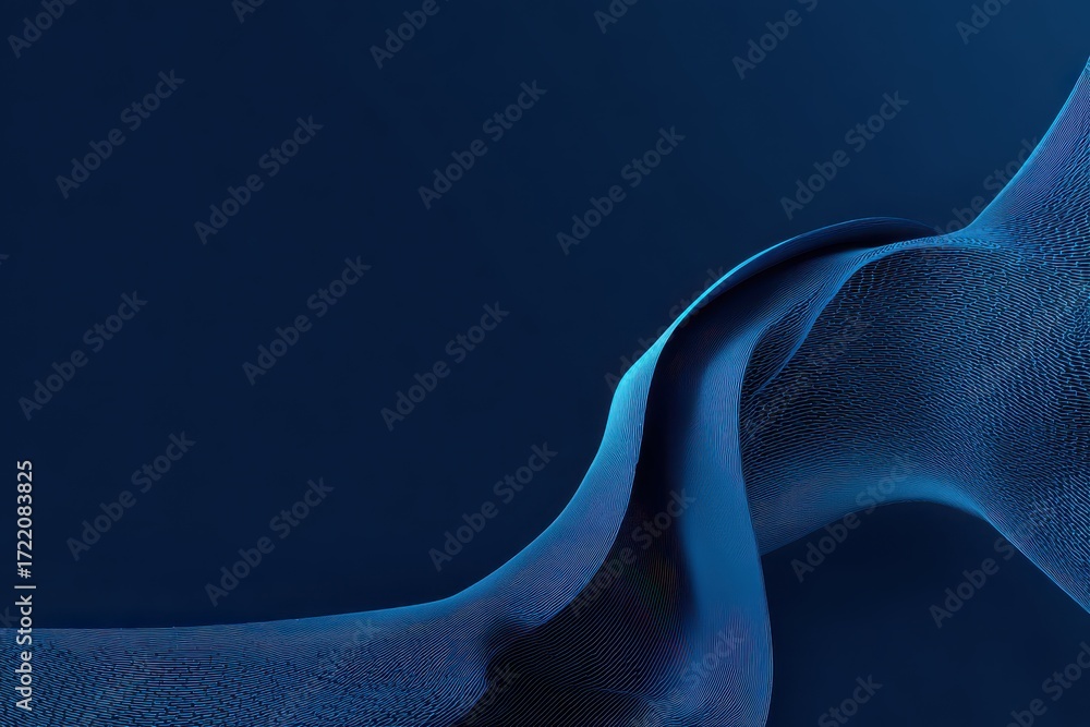Poster Abstract curves and waves create a dynamic composition on a deep navy blue background in a captivating interplay of shapes