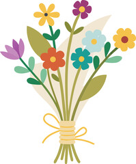 Charming watercolor wildflower bouquet tied with rustic twine vector illustration