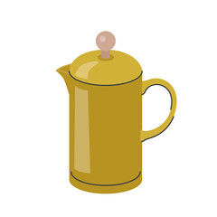 Yellow enamel coffee pot with lid and handle in vintage style isolated on white background kitchenware and beverage container illustration