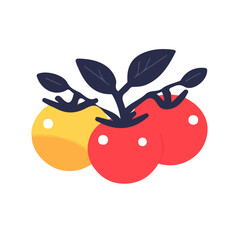 Icon clipart, Minimalistic 2D flat icon featuring a tomatoes bunch isolated on a white background, an element in vector and EPS format. clean vector design, simple illustration style