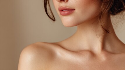 Close up view of a woman highlighting natural beauty and soft features in a warm setting