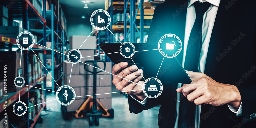 Poster smart warehouse management system with innovative internet of things technology to identify package 