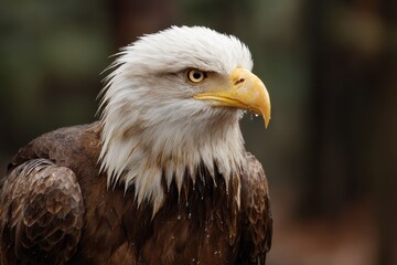 Fototapeta premium Captivating portrait of a majestic eagle in natural habitat during early morning light with sharp focus on its striking features and noble expression