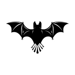 Fototapeta premium Vector bat silhouette, isolated halloween bat black color, vintage hand-drawn engraving of bat in flight, monochrome etching style, antique nocturnal animal art