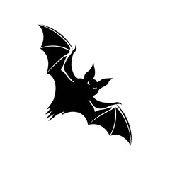 Fototapeta premium Vector bat silhouette, isolated halloween bat black color, vintage hand-drawn engraving of bat in flight, monochrome etching style, antique nocturnal animal art