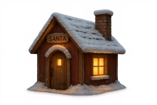 Santa's cabin covered in snow during christmas season