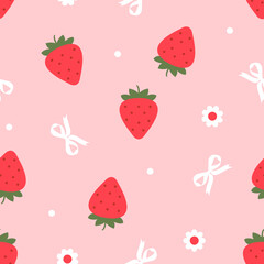 Red Cherry with White Bow with White Daisy with Pink Background