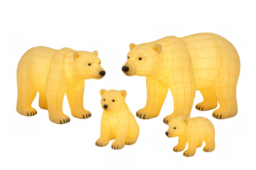Polar bear family light figures standing with transparent background