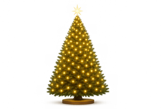 Christmas tree with glowing lights and star topper