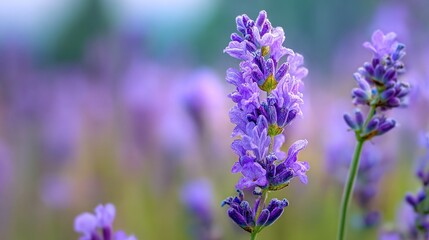 Obraz premium A focused image of many lilac blossoms amidst a hazy landscape
