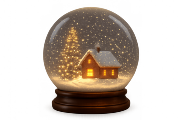 Snow globe creating cozy christmas winter wonderland scene