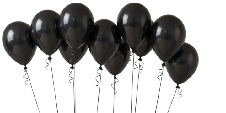Black Balloons in Festive Celebration: A collection of sleek, obsidian-black balloons, ready to elevate any celebration, their glossy surfaces reflecting the festive spirit.