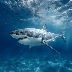 Fototapeta premium Exploring the Mysteries an Behaviors of the Great Whte Shark: Apex Predator ofOcean Ecosystems