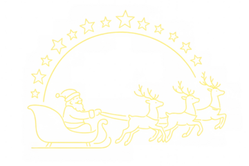 Santa claus and reindeer sleigh flying neon outline