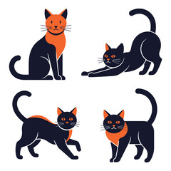 Cute black cats in various playful poses perfect for halloween and feline art