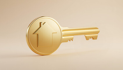 Golden house key on a light background representing homeownership and new beginnings for every family Generative AI