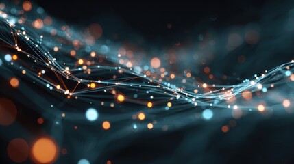 abstract neural network visualization, glowing data lines and nodes, futuristic AI concept, digital art style