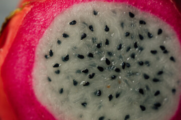 close up of slice of pink dragonfruit