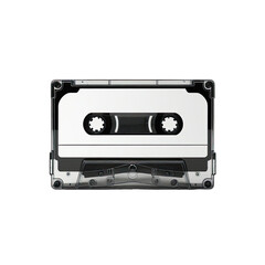Obraz premium Blank cassette tape, isolated on black, retro music background, nostalgic design