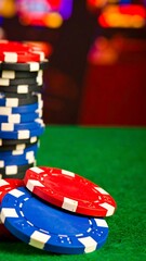 Stacked poker chips on green felt