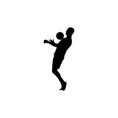 A bold silhouette of a soccer player in mid-juggling action, set against a plain white background.
