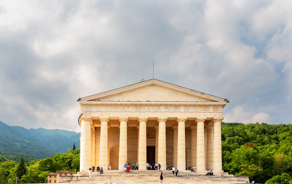 The majestic Canova Temple in Possagno, Italy.  This is where the tomb of Antonio Canova, the great sculptor, is located.