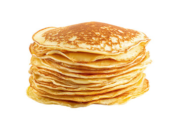 Delicious stack of golden pancakes isolated on white transparent background